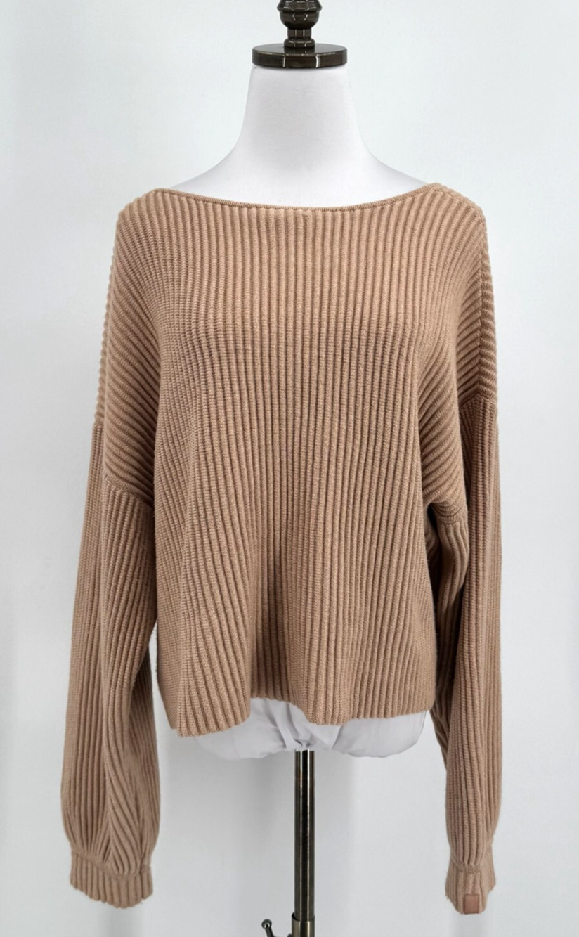 Lunya Tan Cozy Cotton Silk Reversible Pullover Otium Sweater Sz S